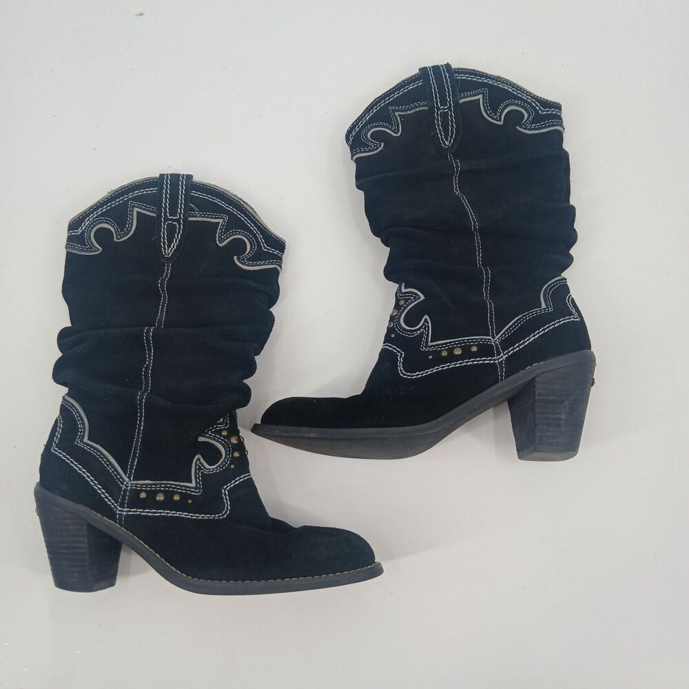 Report Molly Black Suede Leather Western Cowboy Ankle Booties Womens Size 7.5